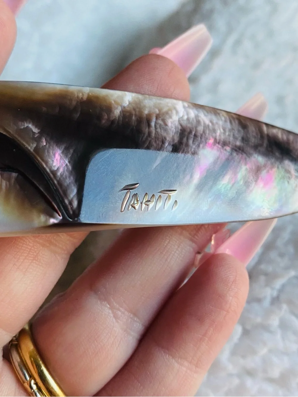 Vintage Mother of Millions Pearl Tahiti Letter Opener 33.49g Plumeria 7” Palm